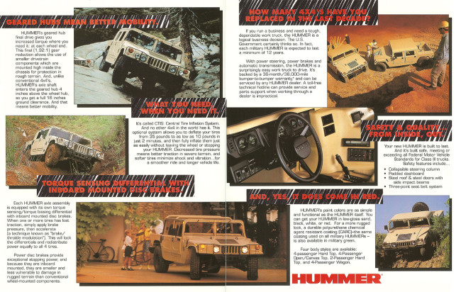 Cette brochure vante les mérites du Hummer 1993.